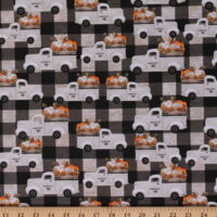 Cotton Autumn Fall Farm Pick Up Trucks Pumpkins on Plaid Cotton Fabric Print by the Yard (18118-MLT-CTN-D)