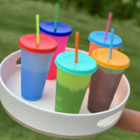 Roofei Color Changing Cups, 24oz 5 Reusable Cold Drink Cups with Lids and Straws Summer Coffee Tumblers Party Cup for Adults