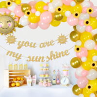 Sunflower Party Decorations Balloon Garland Arch Kit Pink Yellow, You are My Sunshine Banner, Artificial Sunflower for Girls Birthday Party, Baby Shower, Wedding, Graduation, Anniversary