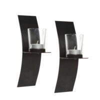 Hosley Set of 2 Modern Art Large Brown Wall Sconces with Clear Glass Tea Light Candle Holders