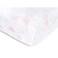 SwaddleDesigns Muslin Fitted Crib Sheet, Butterflies, Pastel Pink