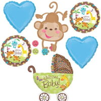 Jungle Safari Welcome Baby Boy Shower Party Supplies Buggy and Monkey Balloon Bouquet Decorations