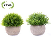 Coolmade 2 Pack Artificial Potted Green Grass Artificial Flowers Fake Plant