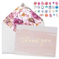 thank you cards-48 bulk blank gold foil&watercolor bulk box set with elegant floral envelopes &stickers for wedding, baby shower, bridal shower, business, anniversary, funeral -4' x 6'