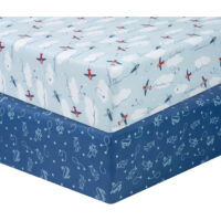 Sammy and Lou Infant Airplane Printed Microfiber Woven Deep Pocket 200 Crib Sheets, Blue, 2 -Pieces