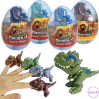 4Pcs Dinosaur Eggs Toys with Biting Fingers Tyrannosaurus Dinosaur Figure Game Toys Easter Party Favor for Kids Boys