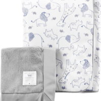 Carter's Child of Mine 2-Piece Baby Blanket and Lovie Blanket, Neutral, Gray Safari