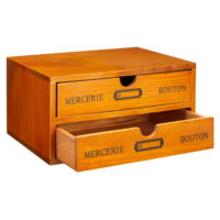 Small Wooden Storage Box with Drawers, Desk Organizer, Vintage French Design (9.75x7x5 in)