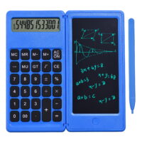 Andoer Foldable Calculator with 6in LCD Writing Tablet Digital Drawing Pad 12 Digits Display with Stylus Pen Erase Button, Blue