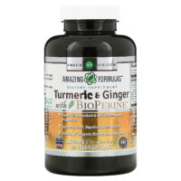 Turmeric & Ginger with BioPerine, 750 mg, 180 Veggie Capsules, Amazing Nutrition