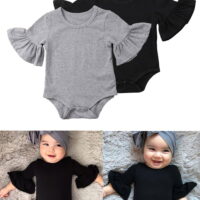 Sixtyshades Newborn Infant Baby Girls Clothes Long Flared Sleeve Romper Jumpsuit Bodysuit for 0-25 Months Baby (Black)