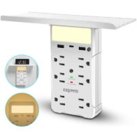 EXGREEM Socket Shelf 8 Port Surge Protector Wall Outlet with USB C Charger , as Seen on TV