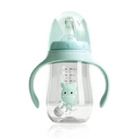 Handheld Baby Bottle 0-6 Month Newborn Self-Feeding Cups Training Infant Juice Milk Drinking with Smart Spout Travel Gifts 300ML, Green