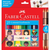 Faber-Castell World Colors Colored Pencils for Kids, 15 Count - Includes 3 Duo Tone Skin Shades