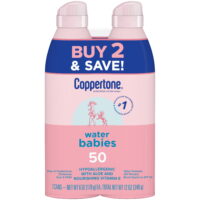 Coppertone WaterBabies Sunscreen Spray, SPF 50 Baby Sunscreen, 6 Oz, Pack of 2