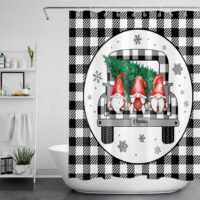 HVEST Christmas Shower Curtain,Gnome and Xmas Trees on Black Checkered Truck Bathroom Shower Curtain with Hooks,Winter Snowflak Polyester Waterproof Fabric Bath Decor Accessories,60x72 Inches
