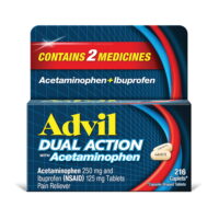 Advil Dual Action Coated Caplets with Acetaminophen, 250 mg Ibuprofen and 500 mg Acetaminophen Per Dose (2 Caplet Equivalent) for 8 Hour Pain Relief, 216 Count