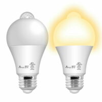Motion Sensor Light Bulb- 2 Pack, 10W(60W Equivalent) 806lm Motion Activated Dusk to Dawn Security LED Bulb; UL Listed, A19, E26, 2700K Soft White, Auto On/Off Indoor Outdoor Lighting