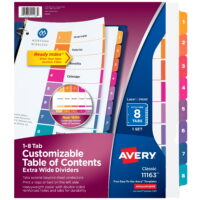 Customizable TOC Ready Index Multicolor Dividers 8-Tab, Letter