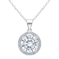 Cate & Chloe Sophia 18k White Gold Plated Circle Halo Pendant Necklace - Silver Halo Necklace w/Solitaire Round Cut Cubic Zirconia Diamond Cluster - Wedding Anniversary Jewelry - MSRP - $150