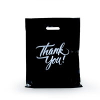 InfinitePack 100 Pieces Thank You Merchandise Bags, Die Cut Handles, Retail Shopping Bags for Boutique, Goodie Bags, Gift Bags Bulk, Favors, Reusable Plastic Bags 9X12