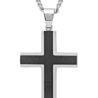 Men's Black Stainless Steel Textured Cross Pendant Necklace