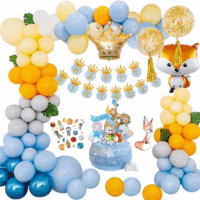 YANSION 53Pcs Little Prince Themed Birthday Party Decorations Balloon Garland Arch Kit for Kids Boy Girl 1st Birthday Baby Shower Gender Reveal Party Supplies Fox Crown Aluminum Foil Balloon