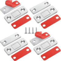 4 Pack Magnetic Door Catch, Ultra Thin Cabinet Magnets Stainless Steel Cabinet Door Magnetic Catch, Adhesive Cabinet Door Magnets for Kitchen Closet Drawer Magnetic Cabinet Latch