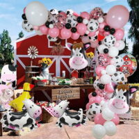 Funny Cow Party Decorations Balloon Arch Garland Kit, Cowgirl Cow Print Balloons Baby Pink Balloons Cow Balloons Farm Animals Birthday Cow Mylar Balloon for Farm Birthday Party Baby Shower Kids Bday