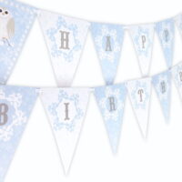 Snowy Owl Blue Happy Birthday Banner Pennant