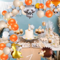 YANSION Woodland Baby Shower Decorations, 54PCS Animal Birthday Party Decors for Kids Wild Happy Birthday Banner Jungle Safari Theme Party Supplies Pack Squirrel Fox Hedgehog Raccoon Foil Balloons