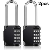 2 Pack 2.2 Inch Long Shackle Padlock, 4 Digit Combination Lock, Outdoor Waterproof Resettable Padlock for School, Gate, Gym Locker, Fence (Black)