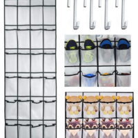 Over the Door Shoe Organizer - 24 Breathable Mesh Pockets Hanging Shoe Organizerwith 4 Steel Door Hooks for Shoe Storage, Accessories, Toiletries, Laundry Items 63x19.7 Inch