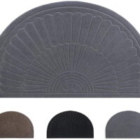 Rubber Doormat Indoor Outdoor Half Round Front Door Mat, Low Profile Welcome Mat with Non Slip Backing Absorbent Shoe Scraper Floor Mat Entry Rug, 18' X 30'