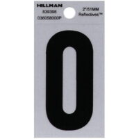 Hillman Group 839398 2 in. Black & Silver Reflective Mylar Square Cut Self Adhesive Number - 0 -  6 Piece