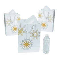 Fun Express - Lg Gold/silver Gift Bags for Christmas - Party Supplies - Bags - Paper Gift W & Handles - Christmas - 12 Pieces