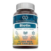 Nutri Essentials Biotin Supplement - 10,000mcg - 240 Tablets- Supports Healthy Hair, Skin & Nails - Promotes Cell Rejuvenation
