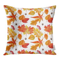 CMFUN Orange Autumn Watercolor Leaves Orange Autumn Hello Autumn Holiday Autumn Pillow Case Pillow Cover 18x18 inch Throw Pillow Covers