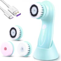 Facial Cleansing Brush - Latest Advanced Cleansing Technology & 3 Brush Heads - USB Rechargeable Electric Rotating Face - IPX6 Waterproof - Advanced Spa System for Exfoliating Deep Cleanse, Blue