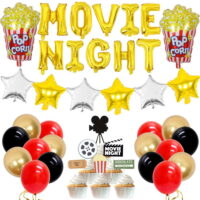 Movie Night Themed Party Decorations Hollywood Red Carpet Party Supplies Cupcake Toppers Popcorn Foil Balloons for Oscar Party Event Awards Night Ceremony