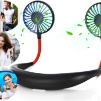 Portable USB Rechargeable Neckband Sport Fan Lazy Neck Hanging Dual Cooling Fan，Black
