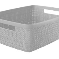 Curver Jute 'Smedium' Basket, Resin Plastic Storage Bin, Cool Grey, 4 Pack