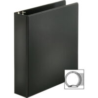 Business Source Basic Round-ring Binder 2' Binder Capacity - Letter - 8 1/2' x 11' Sheet Size - 3 x Round Ring Fastener(s) - Inside Front & Back Pocket(s) - Vinyl - Black - 1 lb - Recycled - Exposed R