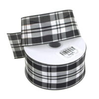 Plaid Checkered Holiday Christmas Ribbon Wired Edge, 1-1/2-Inch, 10-Yard, Black/White