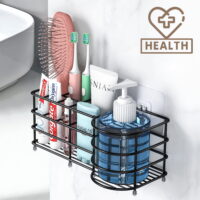 Toothbrush Holder, PKPOWER Stainless Steel Toothbrush Holder and Toothpaste Razor Holder Stand for Bathroom, Self-Adhesive Bathroom Storage Organizer Wall Mount