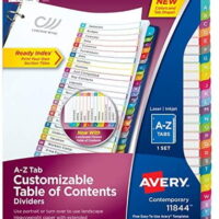 Avery A-Z Tab Dividers for 3 Ring Binders, Customizable Table of Contents, Multicolor Tabs, 1 Set (11844)