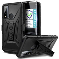 Nagebee Case for TCL 20 XE with Tempered Glass Screen Protector (Full Coverage), Belt Clip Holster with Built-in Kickstand, Heavy Duty Shockproof Armor Rugged Case (Black)