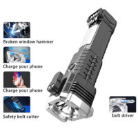 TUTUnaumb Autumn & Winter New Hot Sale Multifunctional Car Safety Hammer, All-In-One Emergency Escape Hammer With Window Breaker, Seat Belt Cutter, Power Bank, LED Torch Home Festival Decor Black