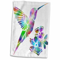 3dRose Rainbow Tie Dye Hummingbird and Flowers - Towel, 15 by 22-inch