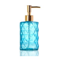 NIERBO Glass Soap Dispenser, Crystal Refillable Wash Hand Liquid Clear Glass Bottle with Pump for Essential Oils, Lotions, Liquid Soaps, Dish Detergent (12 OZ Blue)